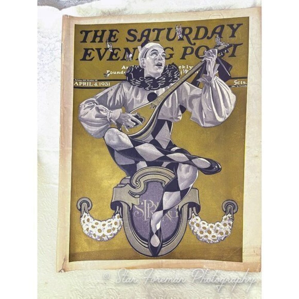 "Harlequin Mandolin Player," E. M. Jackson Saturday Evening Post 1931 Magazine